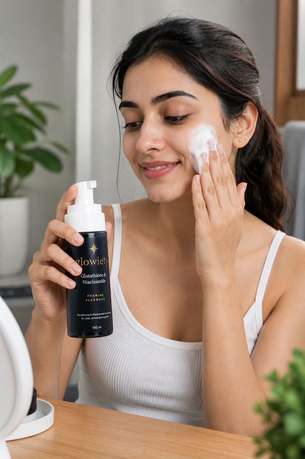 Glowiety Face Wash in use
